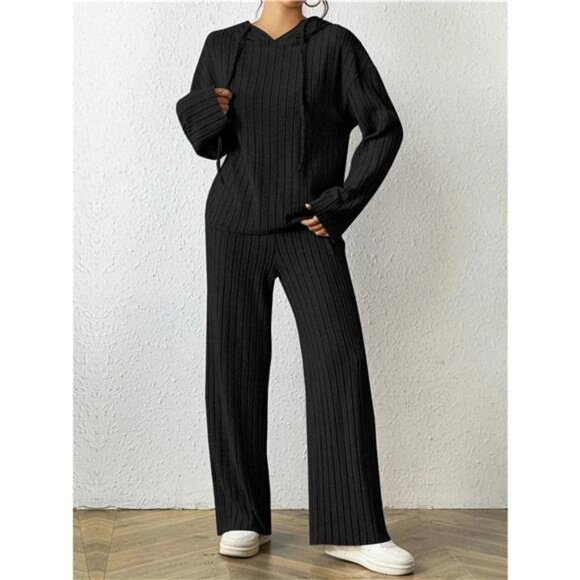 Ribbed Drawstring Hoodie and Pants Set - Picture 7 of 16